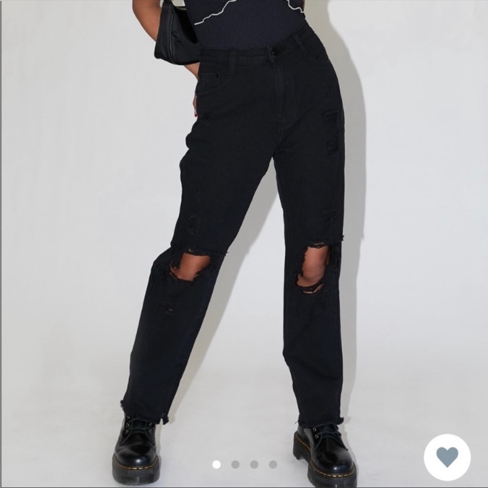 Princess Polly black high waisted ripped denim straight leg jeans